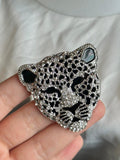 Silver strass tiger face brooch