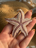 Pink strass & bead sea star brooch