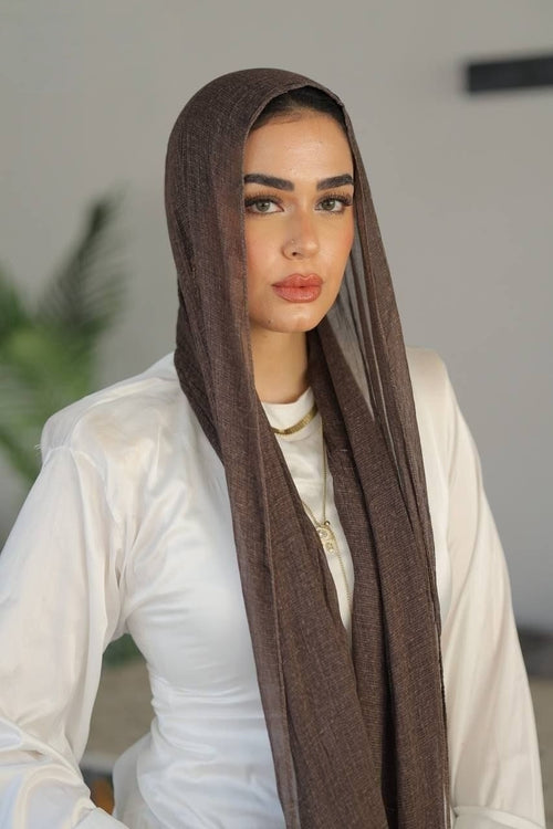 حجاب Dark Brown كتان تيلاندي من يسرا